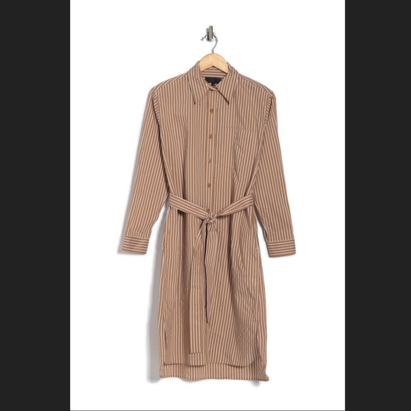 New Nili Lotan Bonnie Shirt Dress in Brown/Ivory - size Medium - Picture 3 of 7